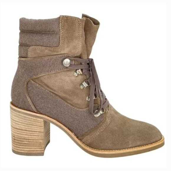 Aquatalia Elise Taupe Suede Leather & Canvas Womens Ankle Boots Size 7 NEW - Picture 3 of 6